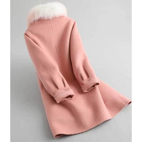 Real Fur Coat Female Natural Rabbit Fur Liner 100% Wool Coat Winter Jacket Women Fox Fur Collar Warm Long Jackets MY4363