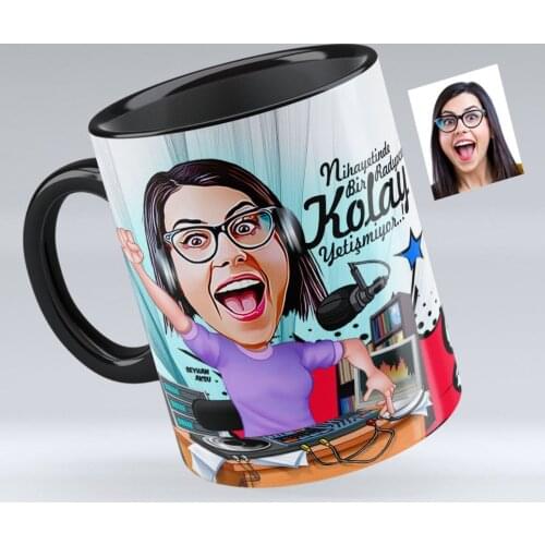 Personalized Women 'S Radio Broadcaster Caricature Of Black Mug cup-1