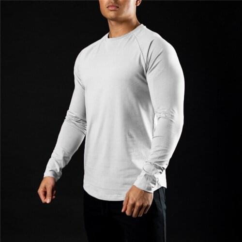 Casual Long Sleeve T-shirt Men Cotton Gym Clothing Fitness Bodybuilding Workout Skinny T Shirt Male Solid Sports Tee Tops