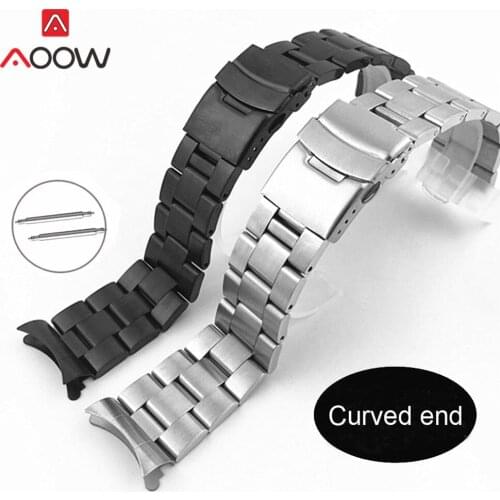 20mm 22mm Stainless Steel Solid Matte Strap Watchband Men Women Universal Metal Curved End Diving Bracelet Band Accessories