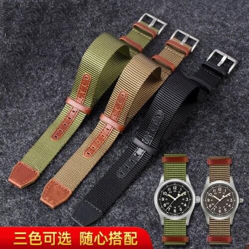 20mm 22mm Woven Nylon NATO Strap Genuine Leather Band Men Replacement Bracelet Watch Accessories for Hamilton Khaki H69439931