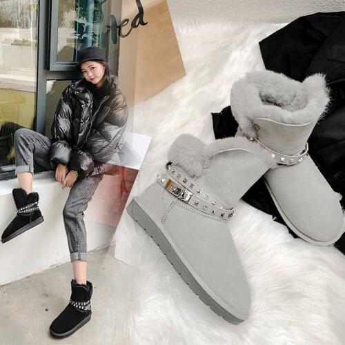 Luxury brand ankle boots womens new winter shoes cow leather rivet keep warm snow boots womens shoes zapatos mujer