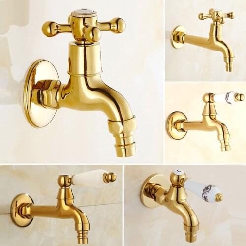 Luxury Gold Color Brass Kitchen Faucet Wall Mounted Laundry Bathroom Mop Water Tap Garden Washing Machine Faucet