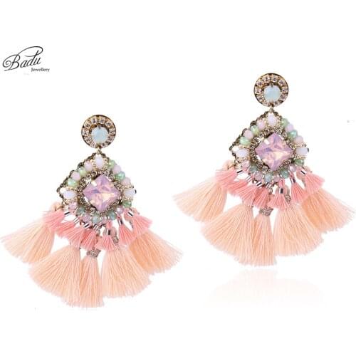 Badu Pink Tassel Earring Baroque Lovely Fringe Dangle Earrings Women Boho Handmade Jewelry Girlfriend Gift 2017 New Arrival