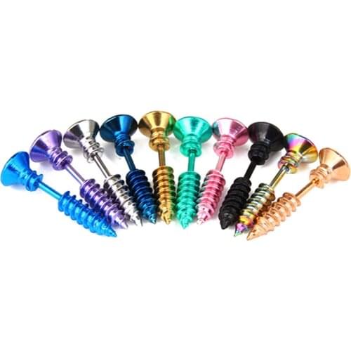 Screw Shape Stainless Steel Ear Studs Cool Double-Sided Alternative Earrings Piercing Funny 2020 Personal Fashion Jewelry