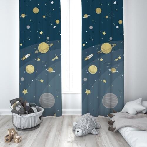 Curtains Children 3D Printed Decorative Items Home Childrens Room Dark Blue Planet Star Model 161