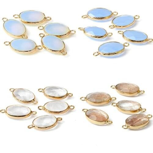 Natural Stone Connectors Crystal Agates Pendant Oval Shape Charms For Jewelry Making DIY Earring Necklace Bracelet Accessories