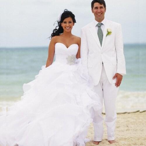 Vestido De Noiva Sexy Sweetheart Neck Prom Gown Organza Beading Beach Wedding Party Dresses Custom Made