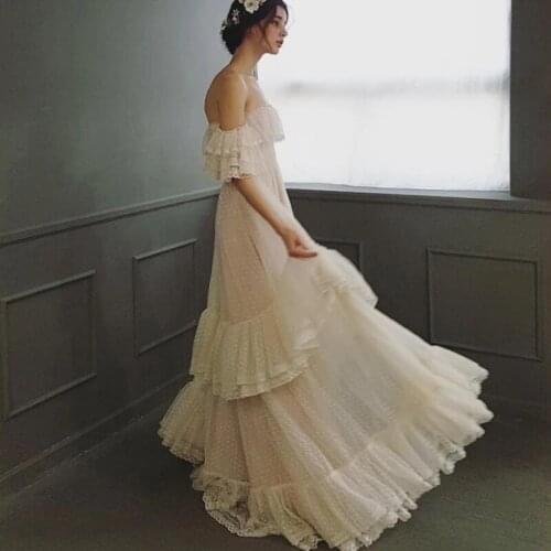 Backless Wedding Dresses A-line Strapless Tulle Tiered Boho Dubai Arabic Wedding Gown Bridal Dress Vestido De Noiva