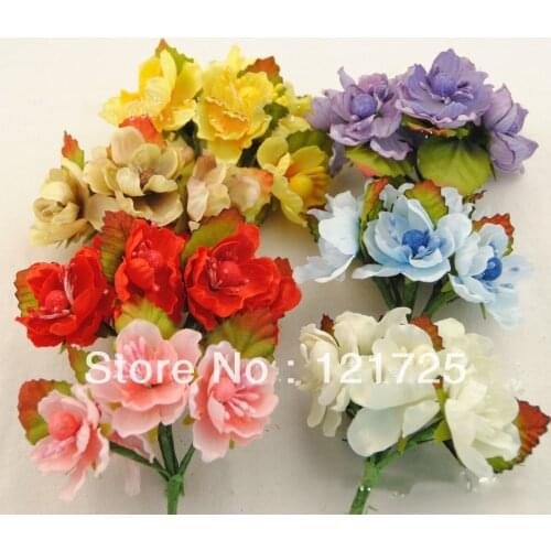 Free shipping fabric flower with leaves accessories handmade artificial flower Small Wedding Bouquet Scrapbooking Decor