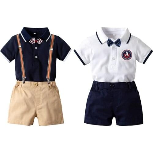 Top and Top Baby Boy Clothing Sets Infants Newborn Boy Clothes Shorts Sleeve Tops+Overalls 2PCS Infant Toddler Set