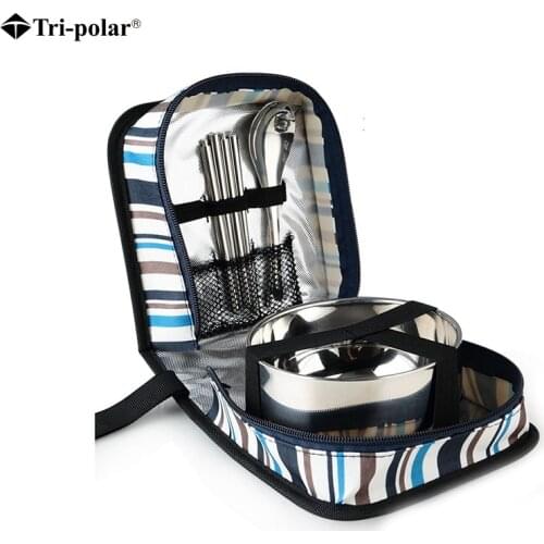 Tri-polar Outdoor Tablewares Portable Tableware Stainless Steel Dinnerware Travel Camping Cutlery Set Chopsticks Set Picnic Tool