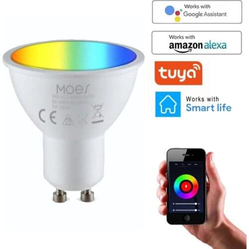 GU10 Spotlight Tuya WiFi Smart Light Bulb 5w RGB+CW Smart Bulb App Remote Control Dimmable RGB Light Lamp For Alexa Google Home