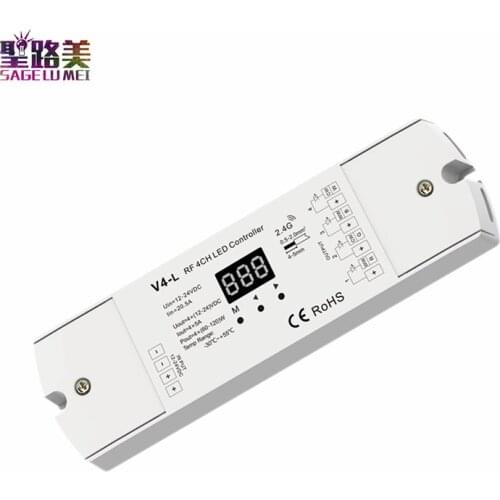 V4-L 12-24VDC RGBW/RGB/CCT/Dimming 4 Channel LED RF Controller 240W-480W 4CH,5A/CH 500Hz or 2kHz PWM frequency For led tape
