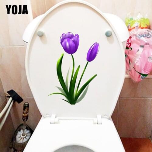 YOJA 15.3*22CM Purple Flower Cartoon Wall Stickers For Kids Rooms Bathroom Toilet Seat Decor T1-0537