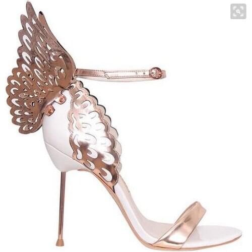 New Arrivals Gold Leather Back Butterfly Sandals High Heel Cut-out Metal Heel Prom Dress shoes woman Size 34-41Free S
