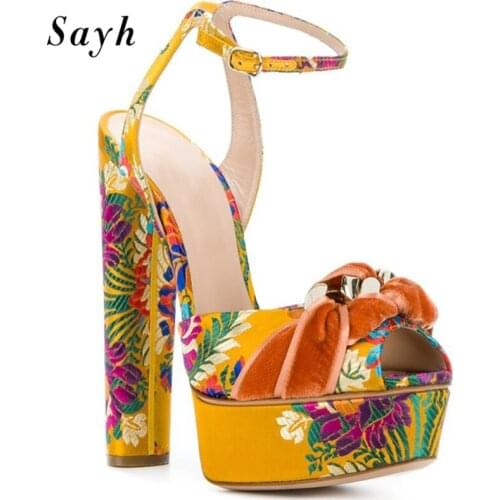 Summer Women High Heel Pumps Buckle Floral Platform Stiletto Peep Toe Leopard Stiletto Sandals Bridal Dress Shoes