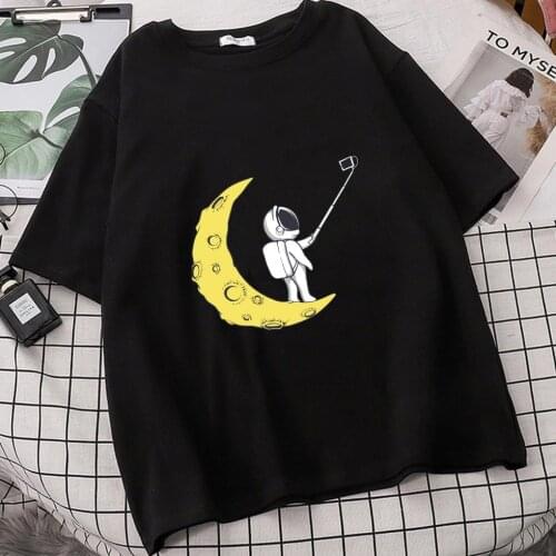 Women Astronaut Vintage Tumblr Ulzzang T Shirts Camisetas De Mujer Tee Neck Tops Harajuku Shirt Femme Roupas Femininas Vetement
