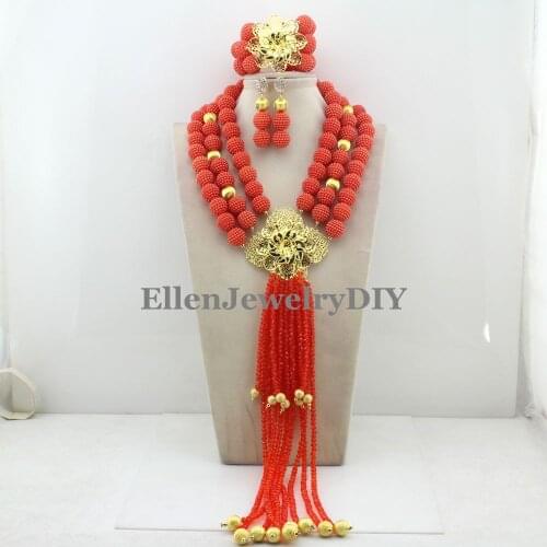 New Arrived Statement Necklace Nigeria Wedding Set Necklace Africa Beads Classic Women Jewelry Set W12432