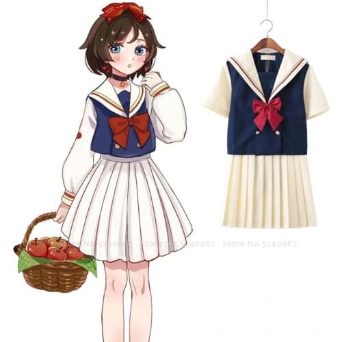 Girls Navy Sailor JK Suit Japanese Anime School Uniform Women Tops Pleated Skirt Cardigan College Student Carnival Party Costume