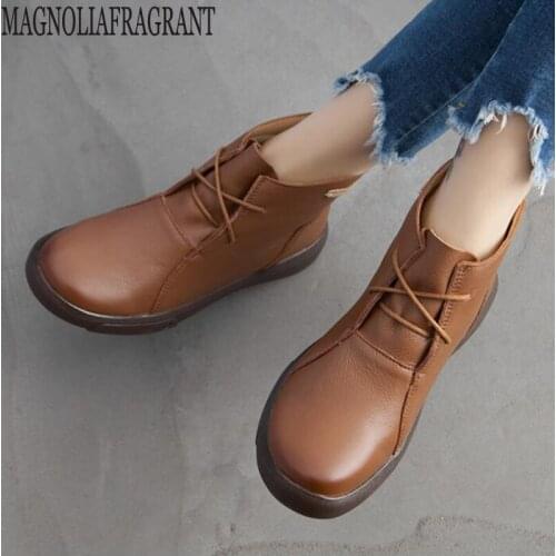 Winter Ankle Boots Genuine Leather Women Boots Fashion Boots Women Work Shoes Round Toe Lace-Up Women Shoes Female Boots