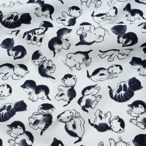 1 yard Soft Cotton Woven Fabric, cats on whte backgroud, for clothing, bedding (width=140cm)