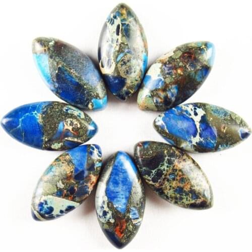 10pcs wholesale Blue Sea Sediment Jaspers & Pyrite Olivary CAB CABOCHON 16x8x4mm