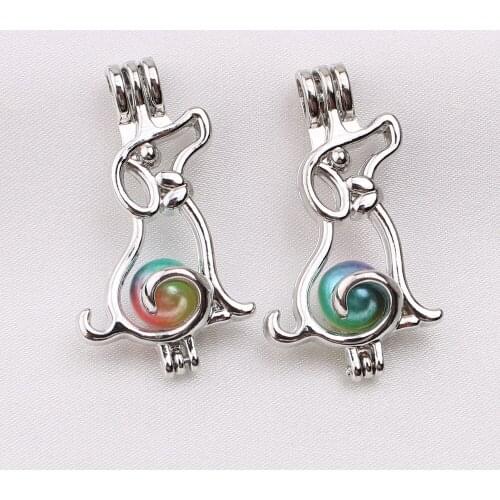 10pcs Open New Sitting Dog Pearl Cage Pendant Essential Oil Diffuser Bead Cage Lockets Necklace Charms for Oyster Pearl