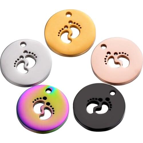15mm of 10pcs Silver & Gold Tone Stainless Steel Foot Stamping Tags,Bracelet Charm,Jewelry Making Accessory Not Turn Off Color