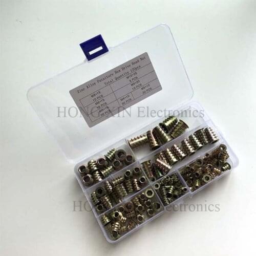 120PCS Zinc Alloy Hex Socket Screw-in Nut M4 M5 M6 M8 M10 Threaded Insert Nuts Assortment Kit for Wood Furniture (7 Size-120pcs)