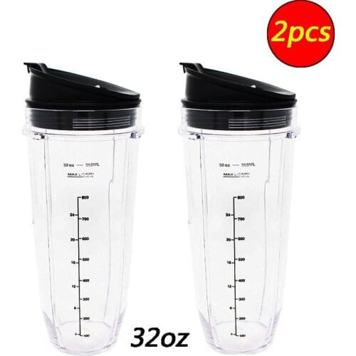 2 pcs Nutri Ninja 32-Ounce Cup with Sip N Seal Lidsfor Blenders Durable Good Seal Ring Keep Fresh Sport Plastic Bottle Parts