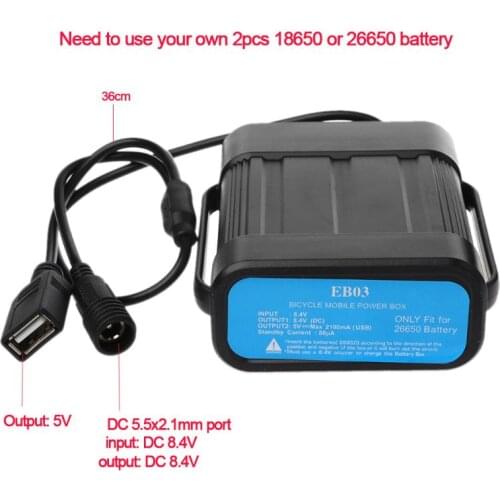 2X 2X 18650 26650 8.4V Rechargeable Battery Case Pack Waterproof House Cover Battery Storage Box with DC/USB Charger for Bike