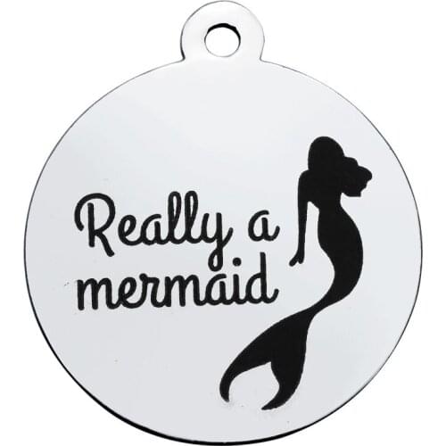 BULK 30pcs Stainless Steel Really A Mermaid Charms Engraving Round Tag Pendant Beach Jewelry Making Findings 20*23.2mm