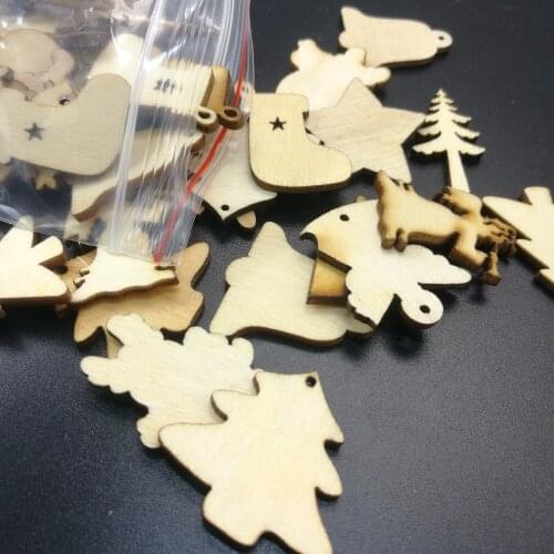 50Pcs/Lot Natural Wood Christmas Ornaments Reindeer Tree Snowflakes Bell Santa Star Christmas Decorations For Home