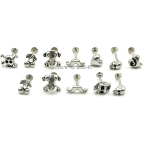 Free shippment 50pcs Body Jewelry 16G Lip Labret Ring Bar Lip Piercing PUNK COOL New 16G~1.2MM