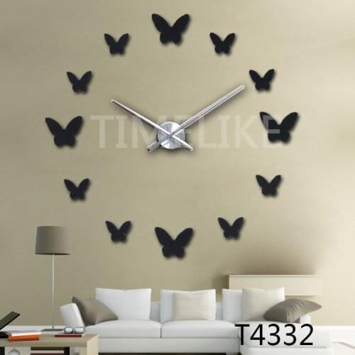 Butterfly Shape Large Decorative Wall Clock 3D Wall Stickers DIY Mirror Clock Home Decor Large Clock Hands Metal Mechanism