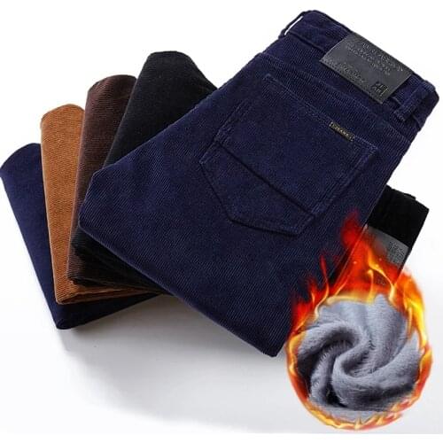 4 Colors Winter Warm Corduroy plus velvet Casual Pants Men Business Fashion Classic Style Thicken Stretch Trousers Male Brand