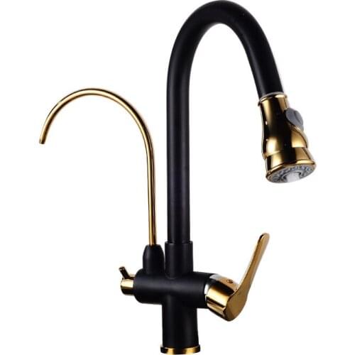 Black gold faucet hot and cold kitchen sink pull-type water purifier straight water tank multi-function faucet kitchen faucet