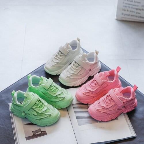 Kids Sneakers 2021 Fall Autumn New boys Solid Color Running Shoes Girls Breathable Velcro Casual Daddy Shoes Tennis Shoes XZ073