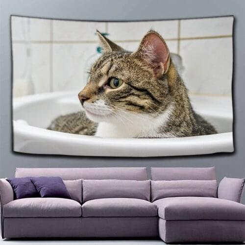 Art Wall Hanging Tapestry Cat Christmas Animals New Year Party Elk Decoration Yoga Blanket