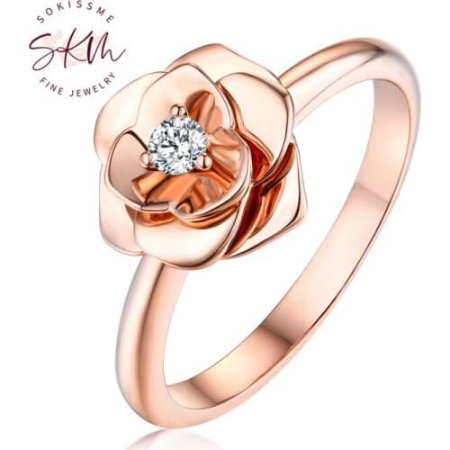 SKM Flower Engagement Ring For women 14K 18K Rose gold Unique Rose engagement ring Floral Rosette Diamond wedding rings