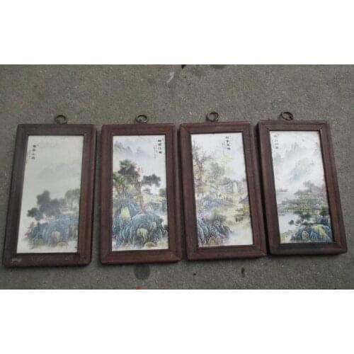 Art Collection Chinese old ceramics painting with wooden frame ,Classical landscape painting for Wall decoration Living room