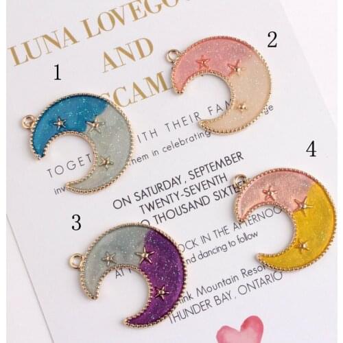 Moon Design Enamel Gold Color Alloy Metal Charms for Jewelry Making Floating Charms for Living Lockets Metal Moon & Stars