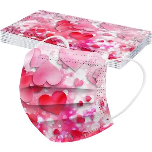 Ski Fasemask Valentines Day Printed 10-50pcs Adult Disposable Fashion Mondkapje 3 Layer Filter Mask Mascarillas Balaclava
