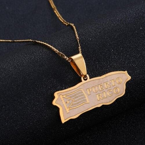 Stainless Steel Trendy Puerto Rico Map Pendant Necklace Gold Color Puerto Ricans Map Jewelry