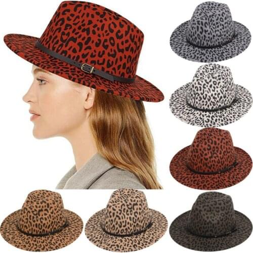 Fashion Unisex Hats Leopard Pattern Caps Hard Felt Panama Hat Fedora Trilby Hats Gangster Caps Wide Brim Accessories