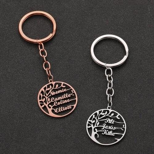 Fashion Tree Of Life Family Tree Keychain Customized Multi-Name Round Stainless Steel Personality Keyring For Women Family Gift