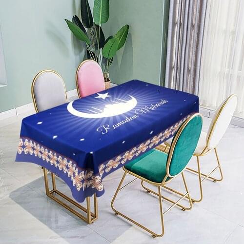 Muslim Eid Mubarak Decor For Home Kitchen Ramadan Mubarak Tablecloth Waterproof Dining Tablecloth Ramadan Kareem Islamic Decor