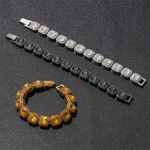 Men/Women New Square Chain Zircon Bracelet Hip Hop Rock Iced Out Bling Chain Luxury Wedding Bracelet Hand Jewelry