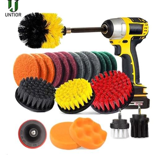 22Pcs/Set Electric Drill Brush Scrub Pads Kit Power Scrubber Cleaning Kit Cleaning Brush Scouring Pad for Carpet Glass Car Clean